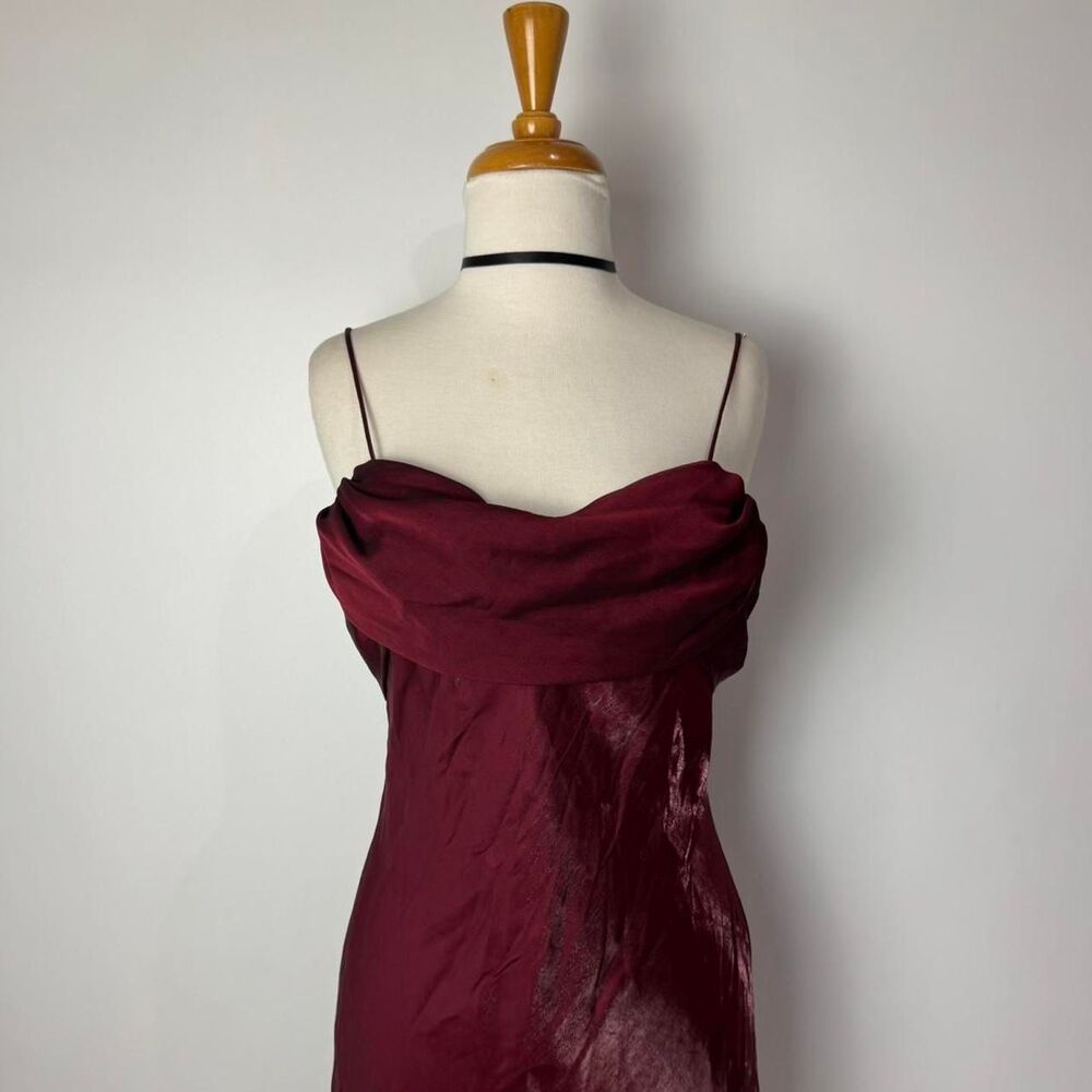 Betsy and Adam Burgundy vintage 90s Y2K satin prom maxi dress
